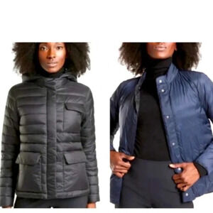 Athleta black & navy Pulse reversible down jacket size L